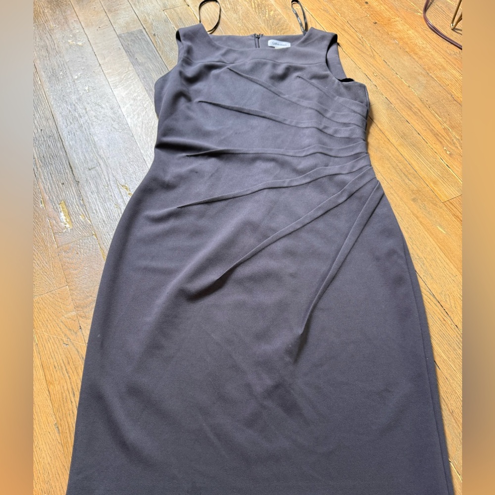 Calvin Klein Gray Ruched Sheath Midi Dress Size 10